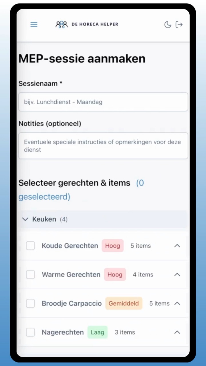Demo: mise en place checklist in De Horeca Helper