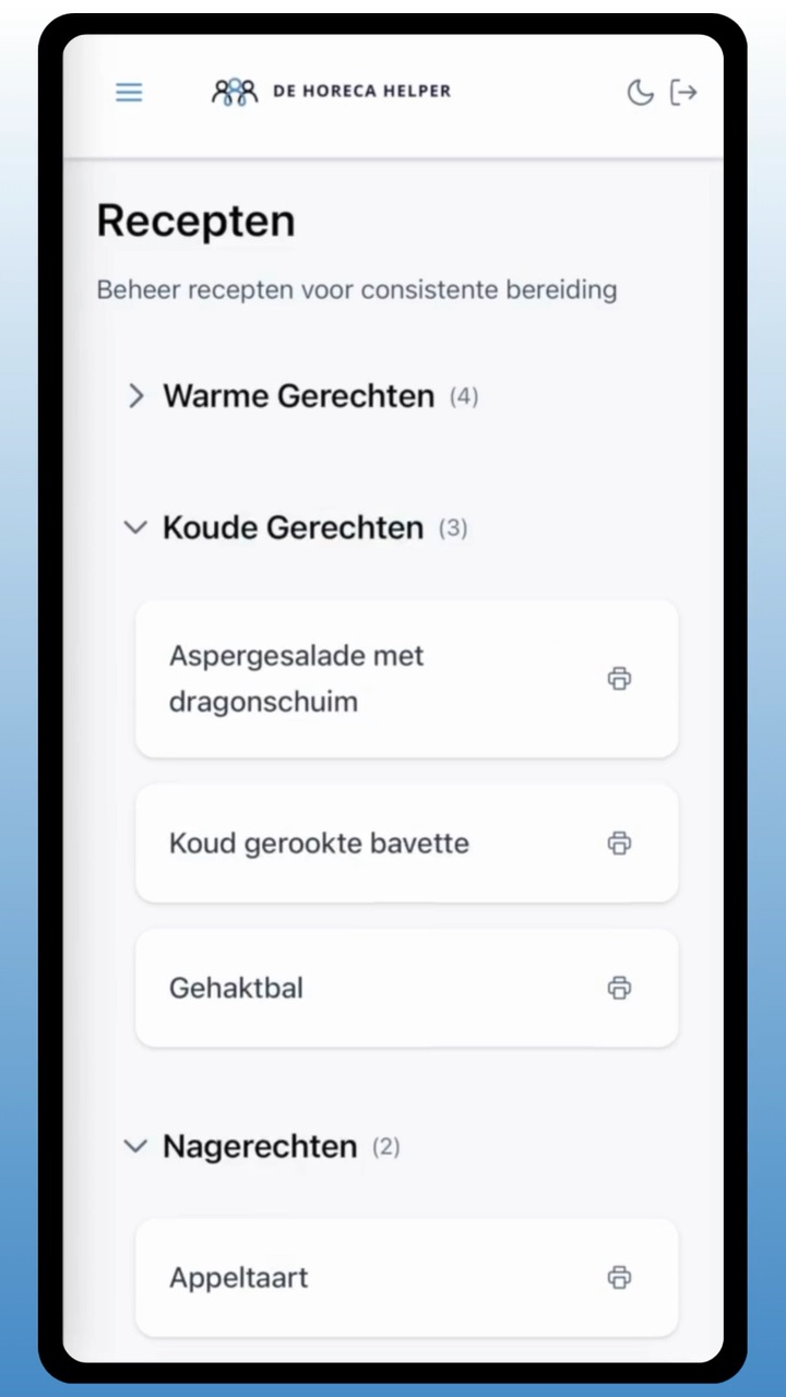 Demo: receptenbeheer en allergenen in De Horeca Helper