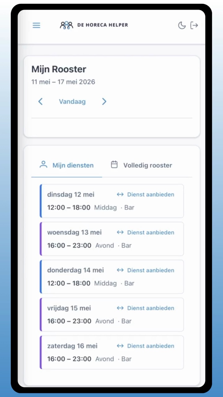 Demo: personeelsrooster in De Horeca Helper